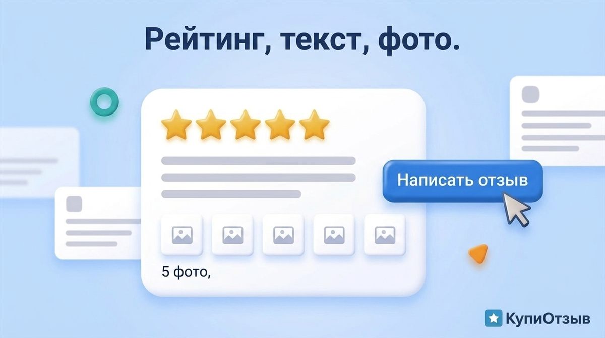 Карточка отзыва ВКонтакте с оценкой звёздами, текстом и пятью фото
