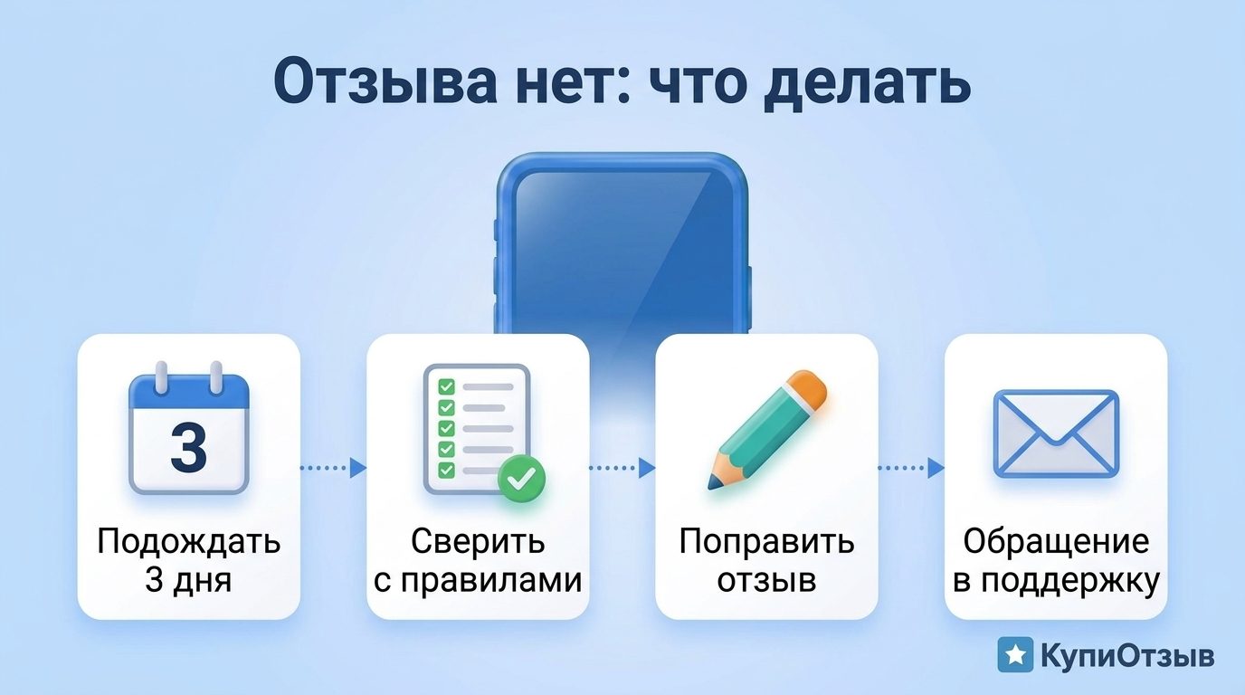 Четыре шага, если отзыв не появился на Яндекс Картах: подождать три дня, сверить с правилами, поправить отзыв, обращение в поддержку