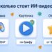 Три карточки с ценами на ИИ-видео для бизнеса: реклама, карточка компании, отзыв